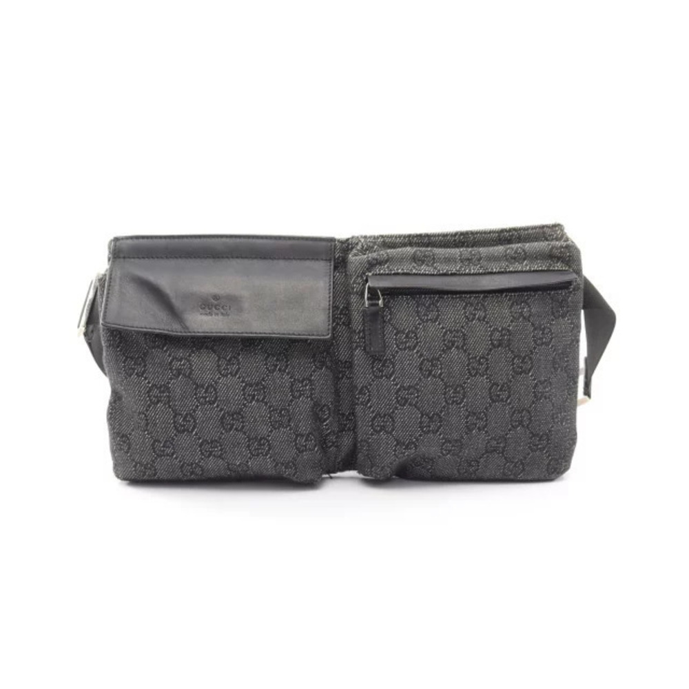 Gucci GG Canvas Waist Belt Bag Body Leather Gray Black